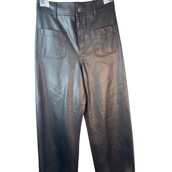 ZARA Faux Leather Size 6 Cropped Wide Leg Pants Black - Picture 6 of 13